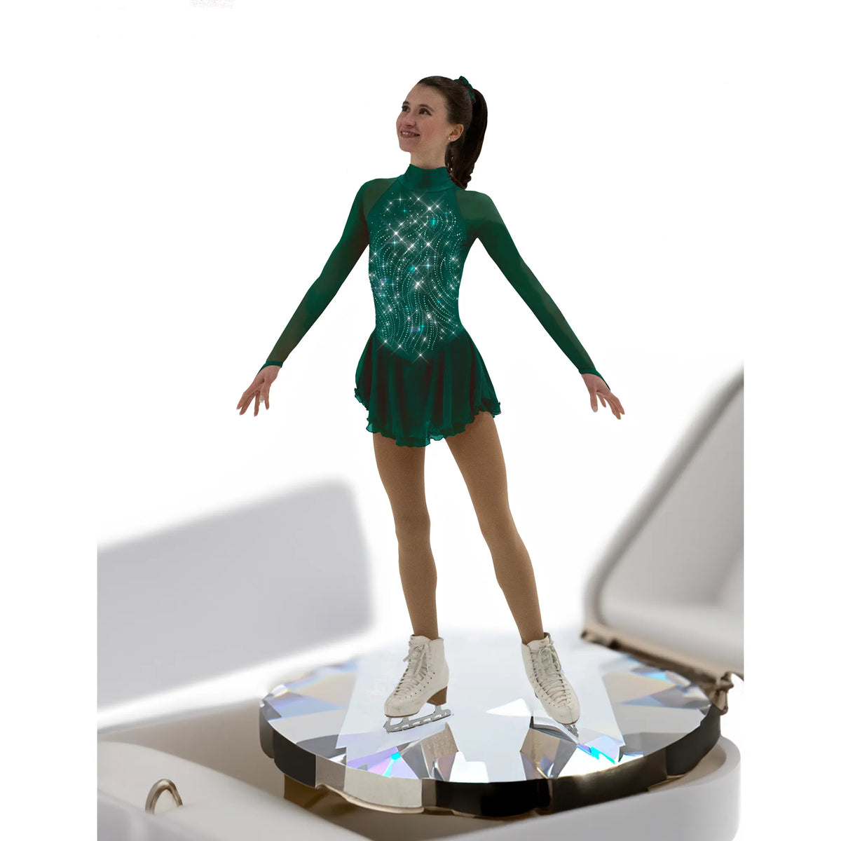 Classic Highneck Dress Fancy Crystals: Hunter Green