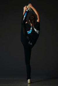 High Waist Black Legging With Mesh - Marbled Blue
