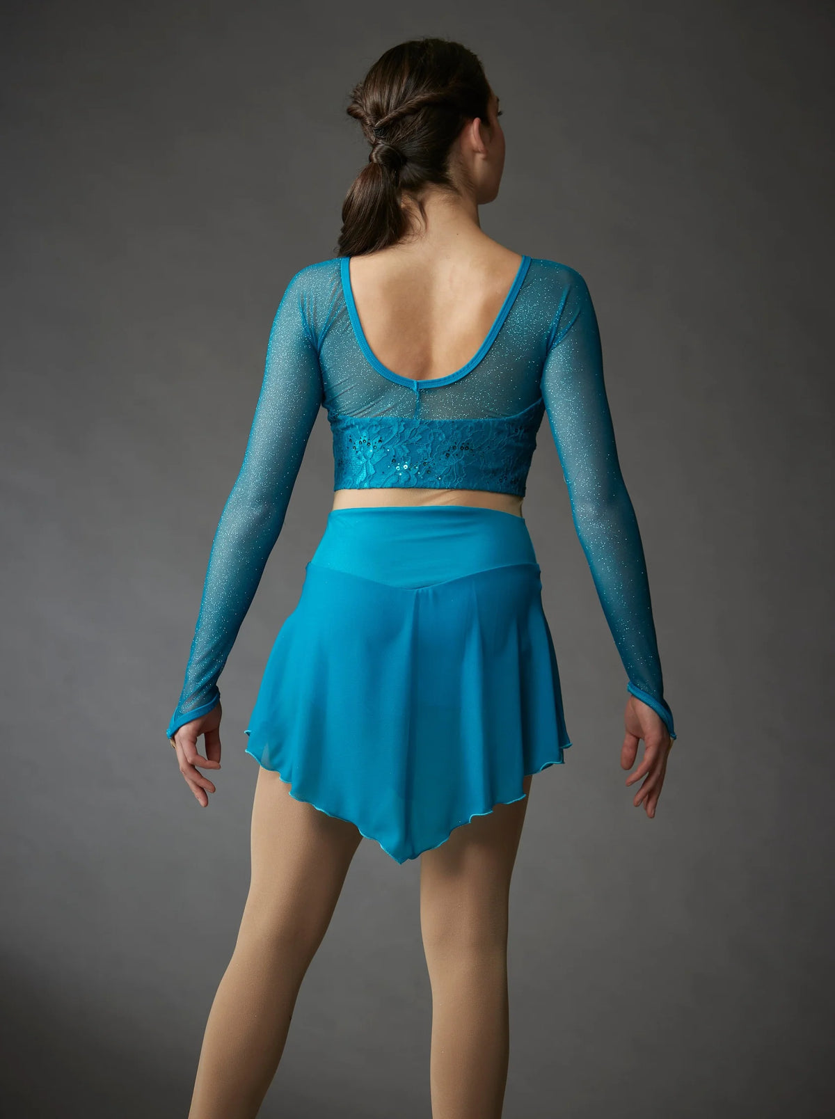 Teal Lace Crop Top Dress with Mesh