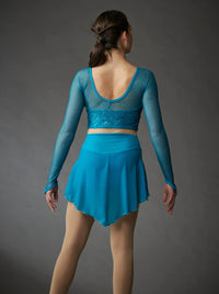 Teal Lace Crop Top Dress with Mesh