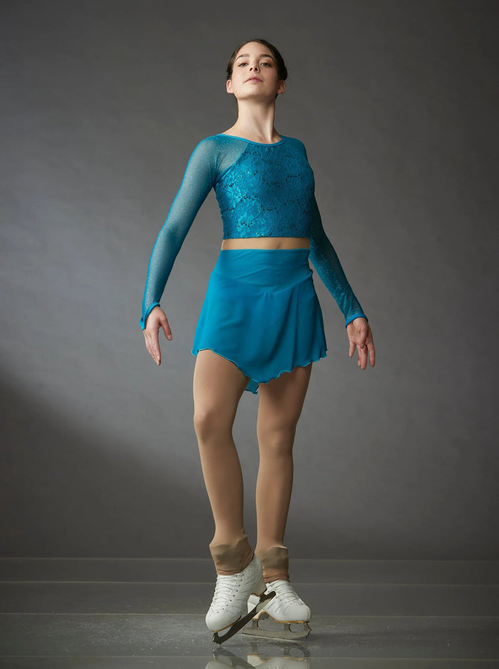 Teal Lace Crop Top Dress with Mesh