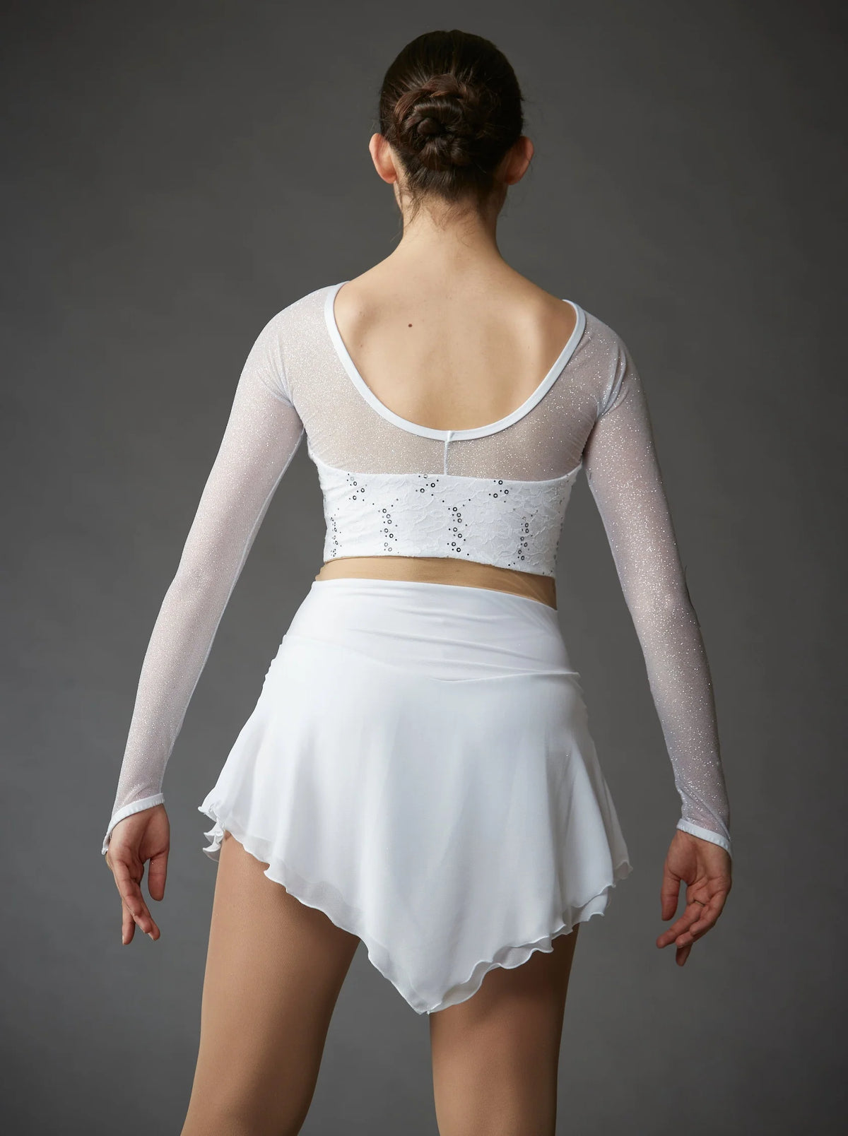 White Lace Crop Top Dress with Mesh