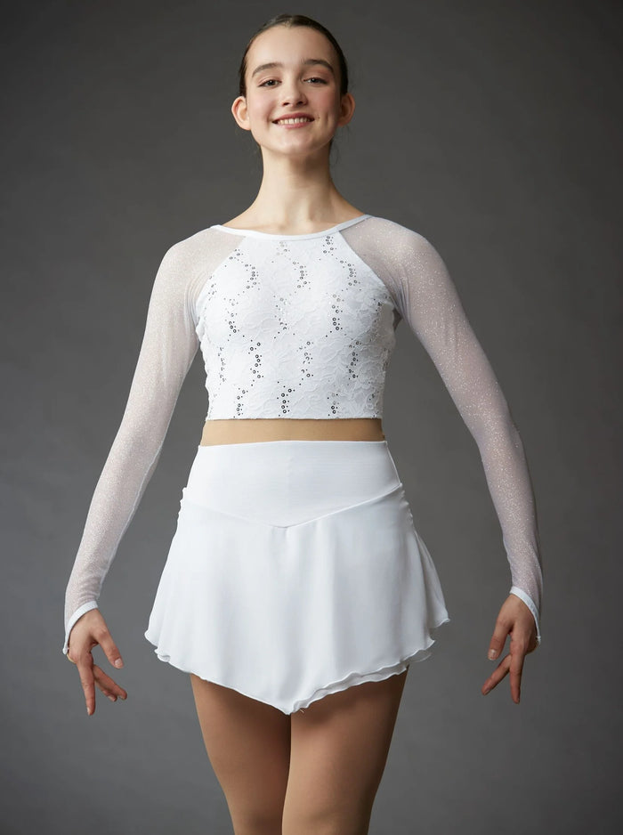 White Lace Crop Top Dress with Mesh