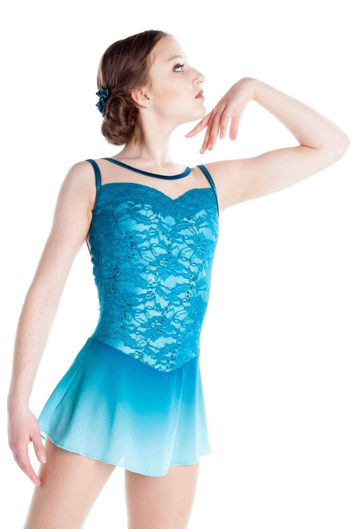 Turquoise Faded Lace Dress - Ready to ship skating dress