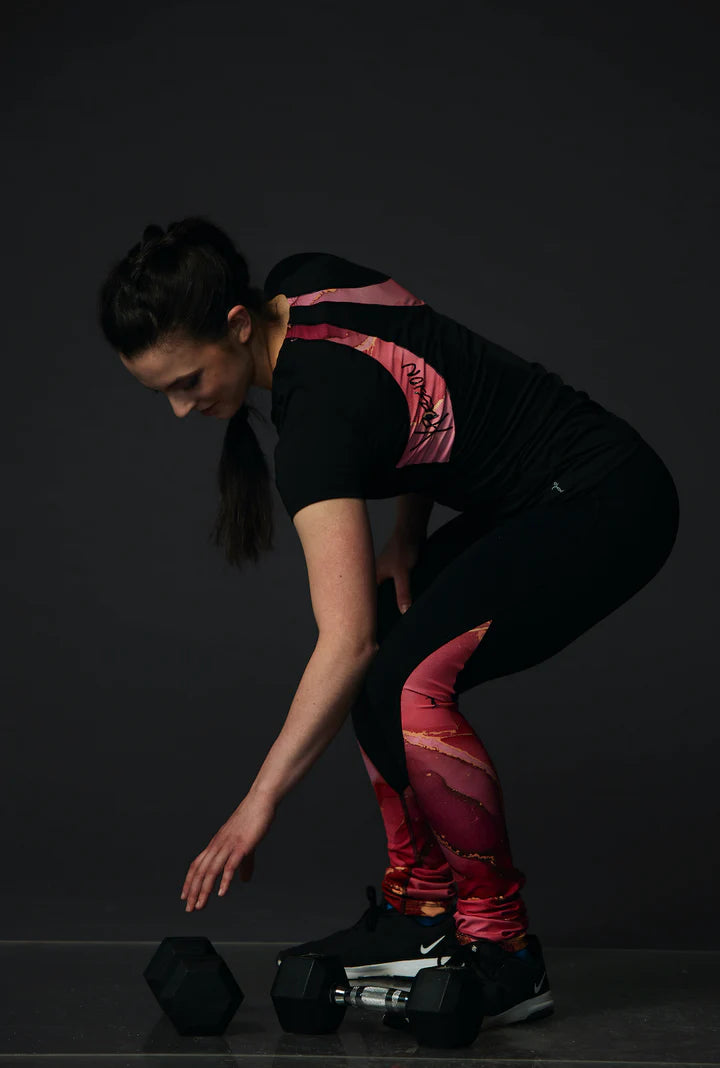 High Waist Black Legging - Marbled Coral