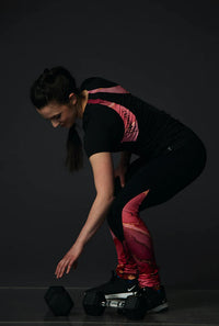 High Waist Black Legging - Marbled Coral