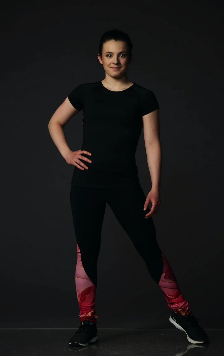 High Waist Black Legging - Marbled Coral