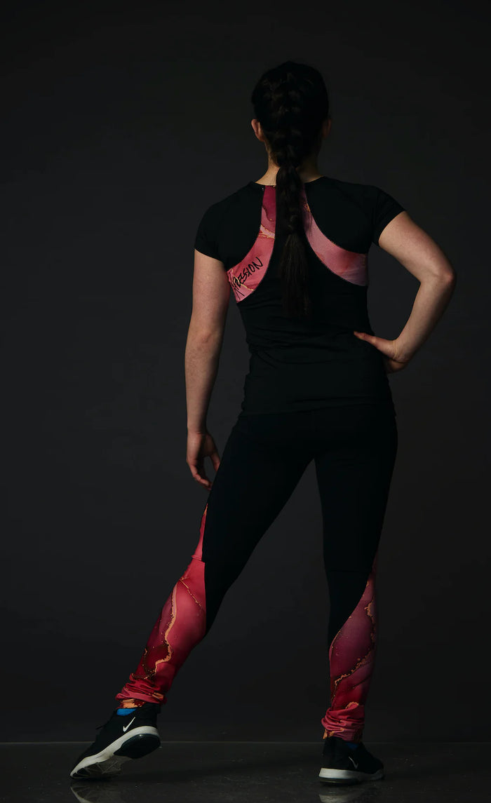 High Waist Black Legging - Marbled Coral