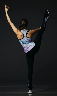High Waist Black Legging With Mesh - Marbled Purple