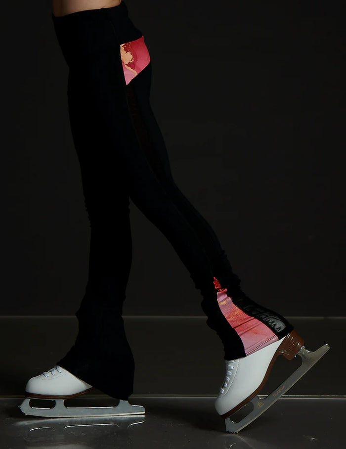 High Waist Black Legging With Mesh- Marbled Coral