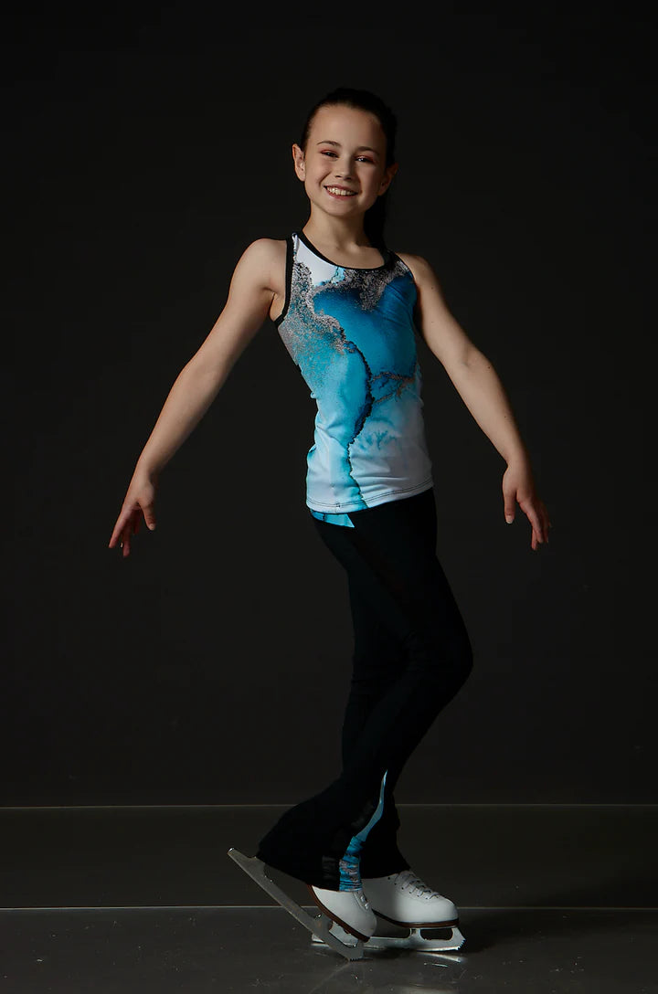 High Waist Black Legging With Mesh - Marbled Turquoise