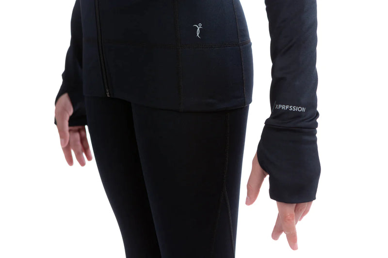 Black Tech Jacket with Thumb Slit - With Embroidery