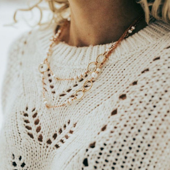 Long Snowflake & Pearls Necklace