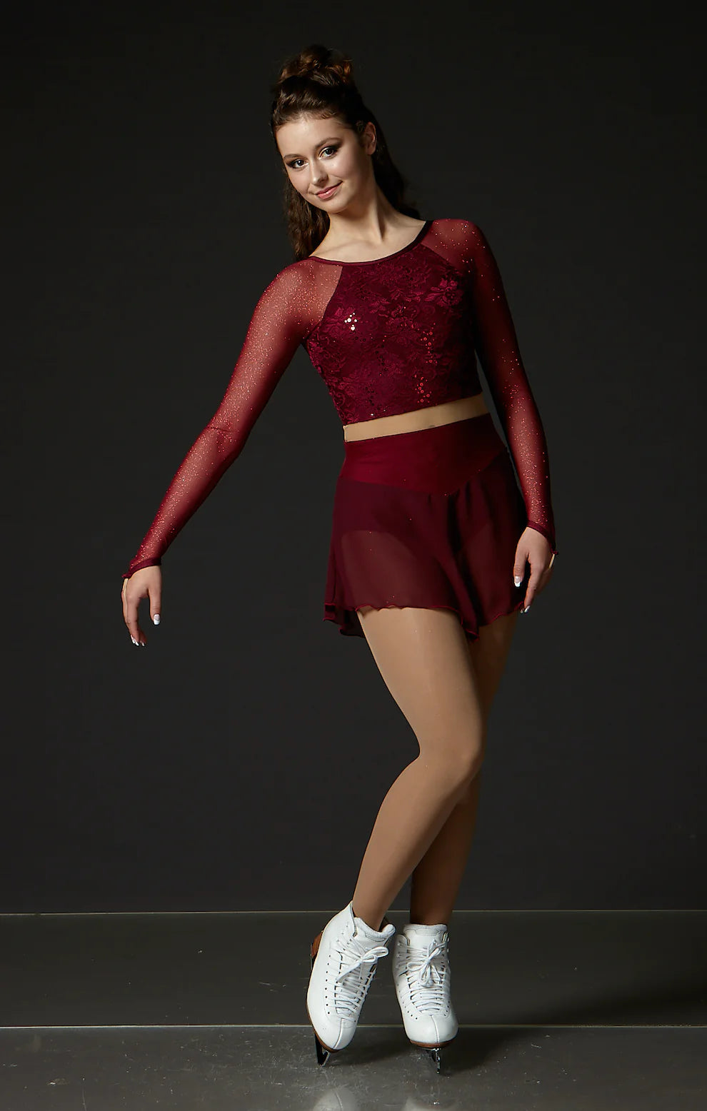 Burgundy Crop Top Dress with Mesh