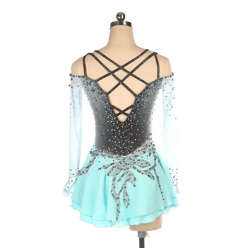 Competition Figure Skating Dress Turquoise & Grey